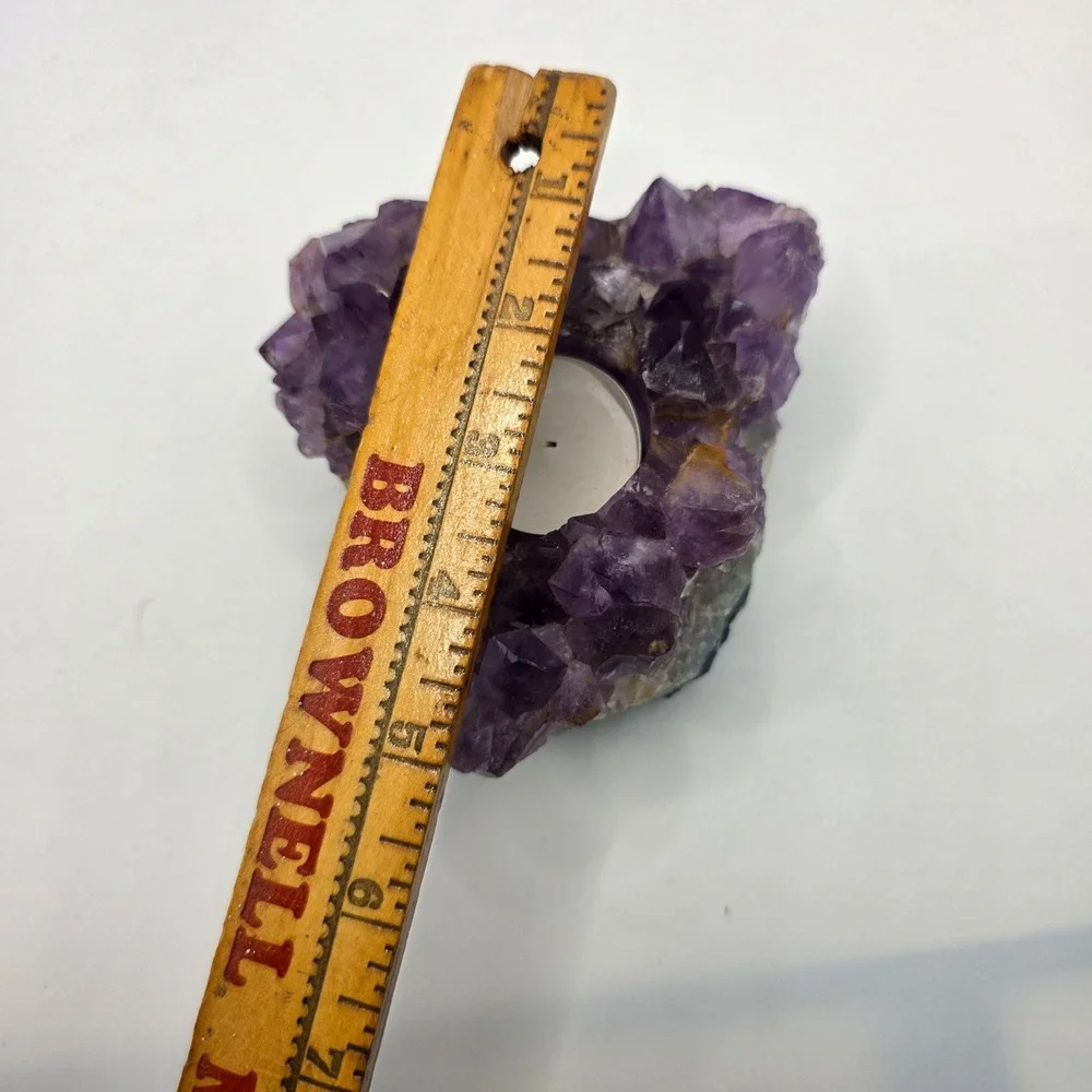 Amethyst Cluster Tea Light Candle Holder Natural Purple Geode Crystal Heart